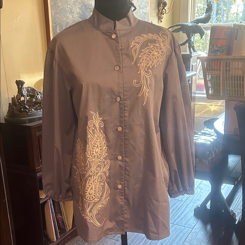 Vintage Bob Mackie Sz S Blue Top w Embroidered Detail NWT